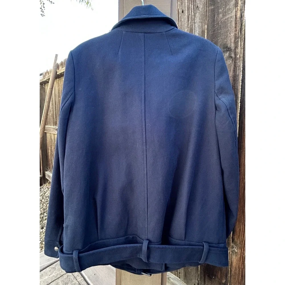 Banana Republic Jacket Womens L Navy Blue Moto Belted Zip Biker Coat